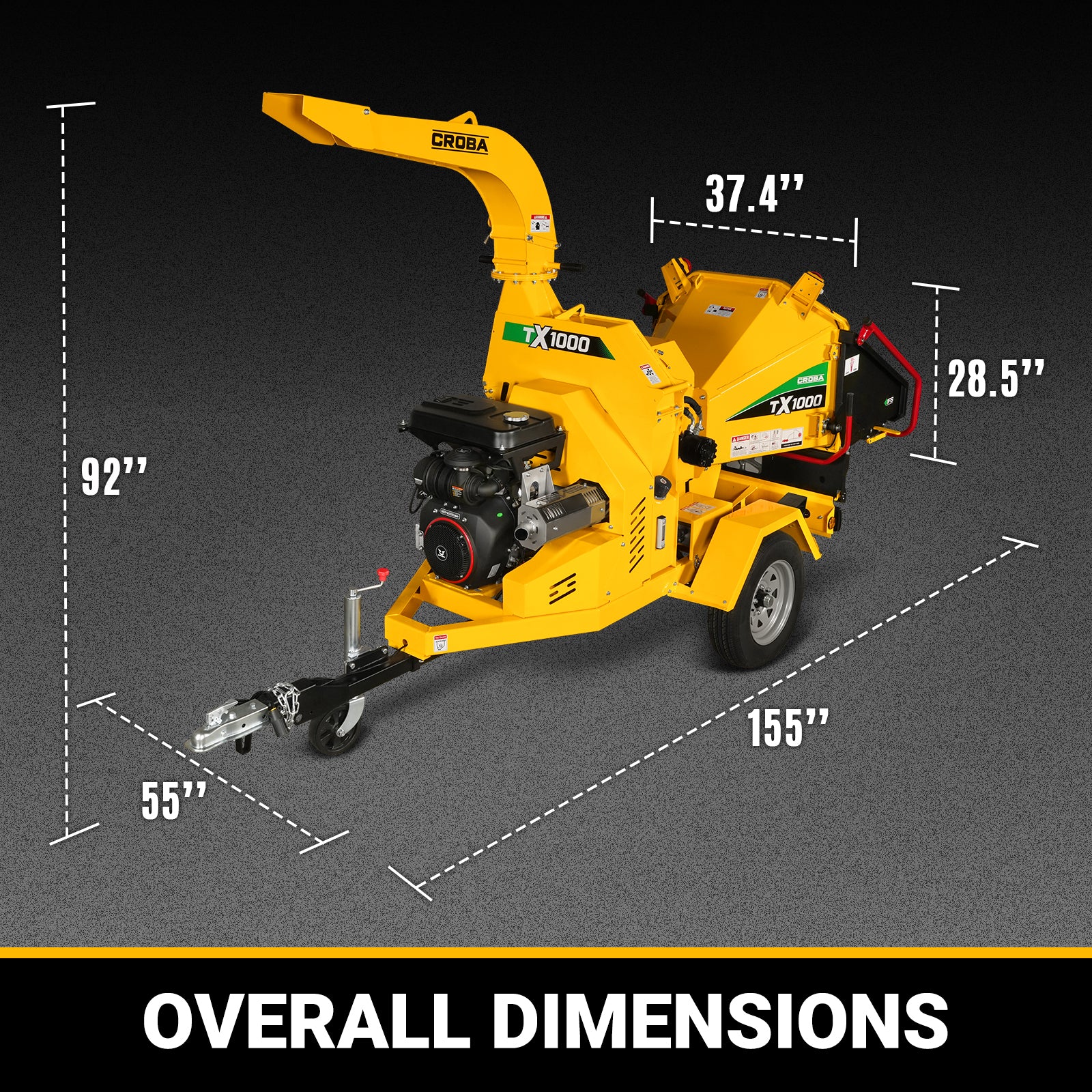 35hp 1000cc ZONSEN E-Start 8 inch Gas Powered Commerical Wood Chipper with Intelligent Hydraulic Feeding System , CROBA TX1000 - Image 3